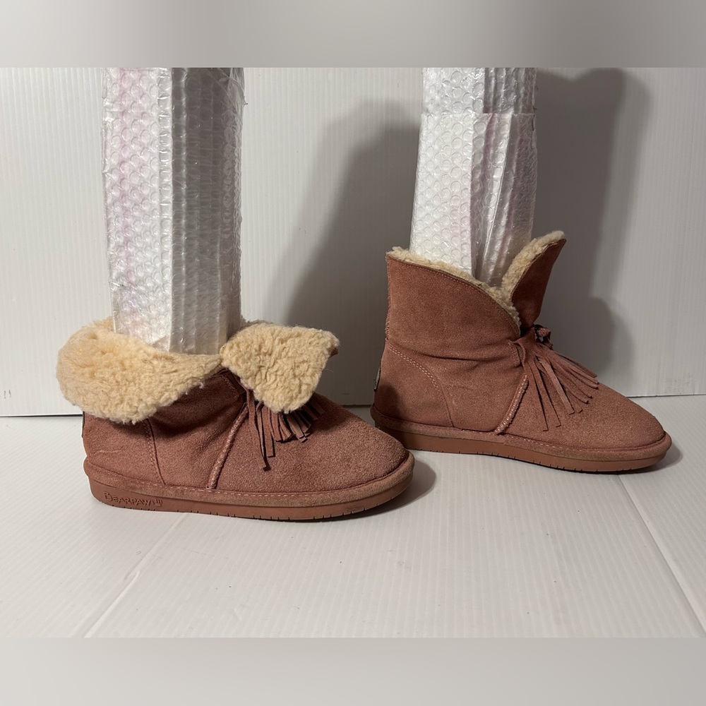 BearPaw pink suede sheepskin/wool lined winter booties women size 7 - Picture 4 of 10
